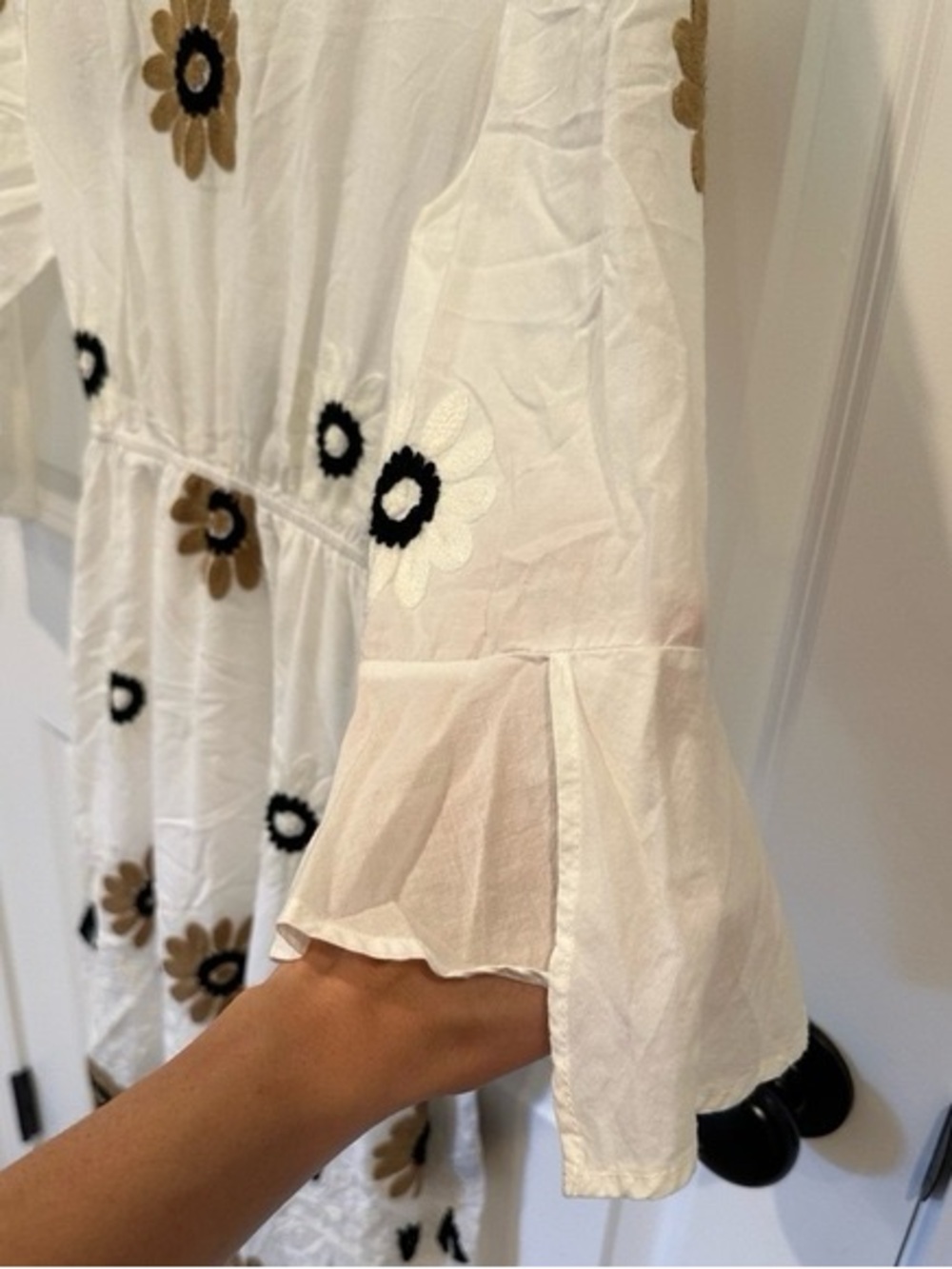 White Floral Embroidered Bell Sleeve Dress
